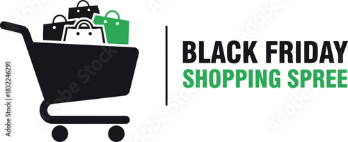 Black friday shopping spree with cart and bags for sales event