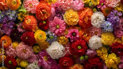 Vibrant Floral Wall Background with Colorful Blooming Flowers