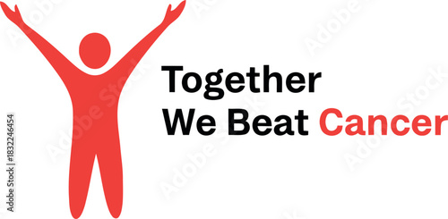 Symbolic red figure with 'together we beat cancer' awareness text
