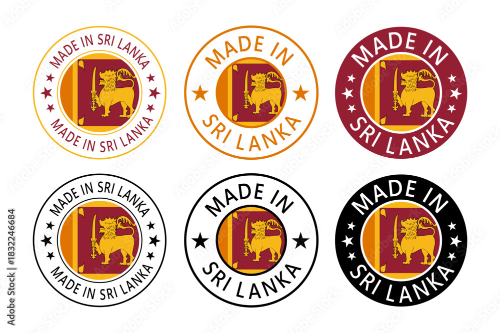 Naklejka premium Sri Lanka Made in Stamp in circle with flag Vector template on white background
