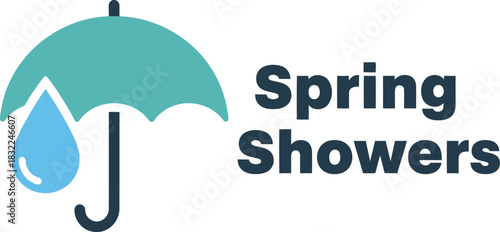 Spring showers icon with umbrella and rain drop, weather symbol