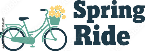 Springtime bicycle ride graphic with basket of fresh flowers