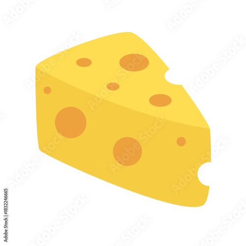 Isolated yellow wedge of cheese with holes, depicted in a simple flat vector illustration style. A classic dairy food icon for culinary concepts