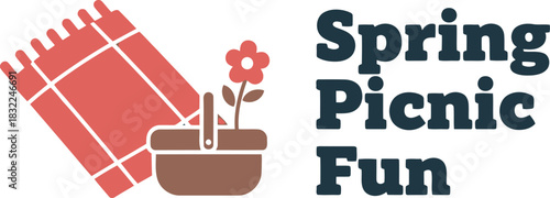 Spring picnic fun: outdoor leisure illustration with blanket & basket