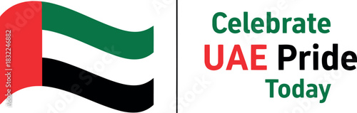 Waving uae flag and 'celebrate uae pride today' message emblem