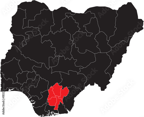 Tableau sur toile South East Region on Map of Nigeria Editable Vector
