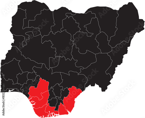 South South Region on Map of Nigeria Editable Vector