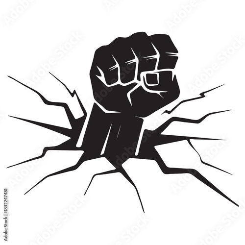 Fist Breaking Through Surface Silhouette power strength