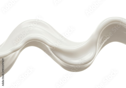 A porcelain-white viscous creamy liquid forming a dynamic abstract wave structure, hyper-detailed macro close-up shot, isolated on transparent background with copy space. Concept for luxury cosmetic