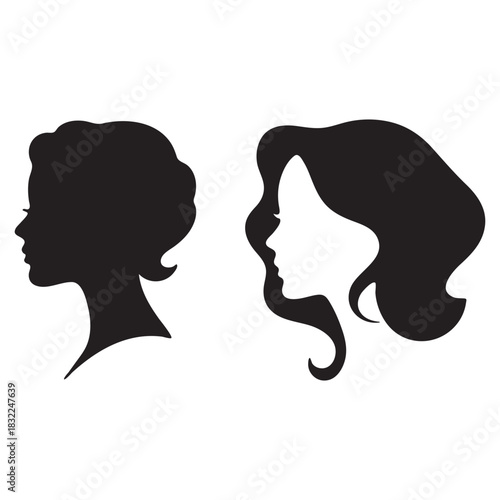 Silhouettes of Two Women's Profiles with Different Hairstyles