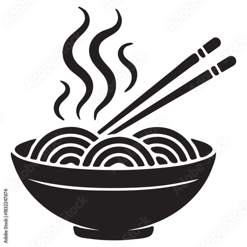 Steaming Bowl of Noodles with Chopsticks Silhouette