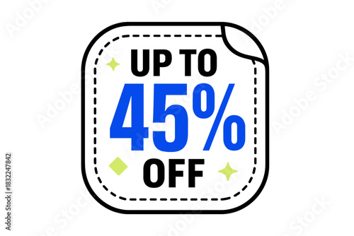 Promotional sale sticker badge with forty-five percent discount offer for retail marketing