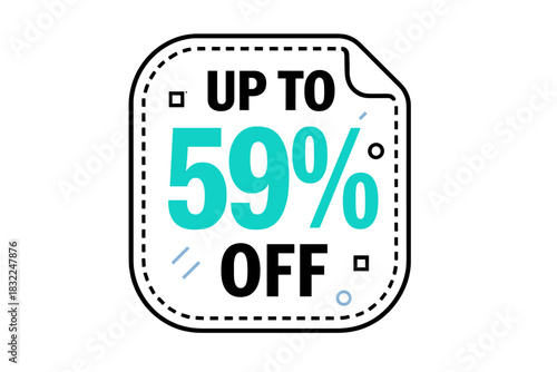 Modern promotional sticker label design with up to 59 percent off sale price reduction