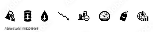 A fuel pricing icon set with visuals for cost reduction, eco savings, and energy efficiency.