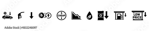 A fuel pricing icon set with visuals for cost reduction, eco savings, and energy efficiency.
