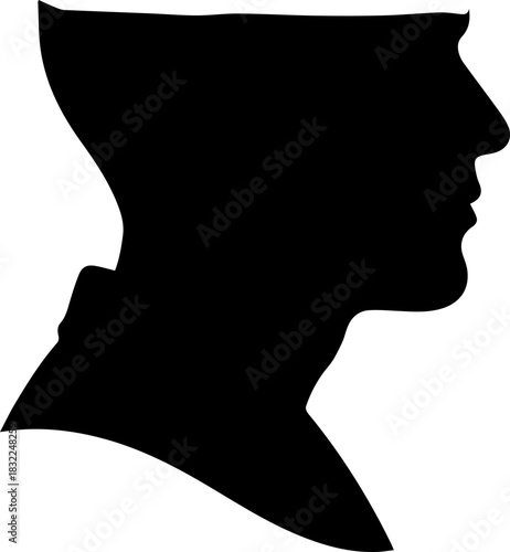 Striking silhouette of a man's profile, powerful and mysterious, ideal for logos, branding, and designs requiring a strong, classic masculine figure