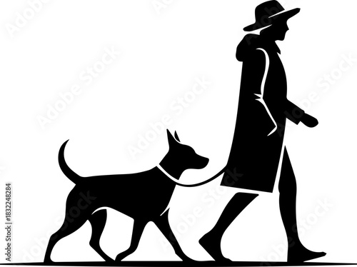 Stylish woman walking her sleek dog, embodying modern lifestyle and companionship, perfect for wellness, pet care, and outdoor adventure campaigns