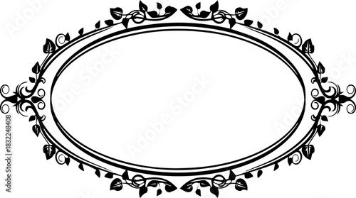Elegant oval frame with floral accents, perfect for invitations or stylish designs, scalable vector graphic, classic decorative border for creative projects