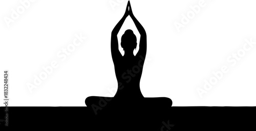 Serene silhouette of woman practicing yoga lotus pose, bringing mindful wellness and balance to modern lifestyles with a vector feel