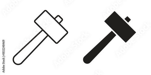 Wooden mallet icon symbol. Classic flat and linr style
