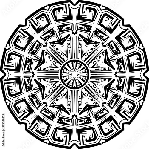 Intricate black and white mandala design, perfect for spiritual art, meditation, or creative projects, originally a scalable vector graphic, ideal for web