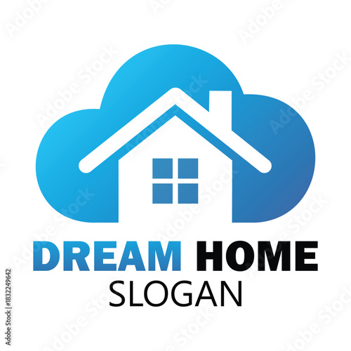 Cloud house logo for smart home, digital property, real estate