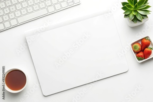 Workspace Desk Mockup Laptop Blank Notepad Coffee Flat Lay