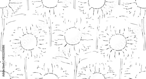 Elegant sunflower pattern for fabric design, wallpaper, or invitations, radiating natural beauty and cheerful vibes, stylish floral design element