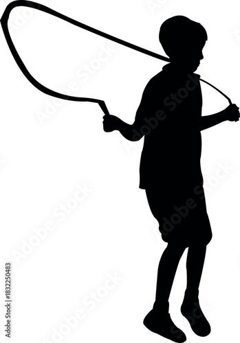 a boy jumping rope, silhouette vector