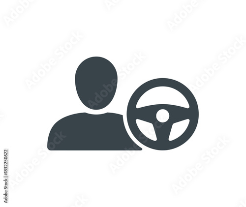 Person icon with steering wheel representing driver or automated vehicle control