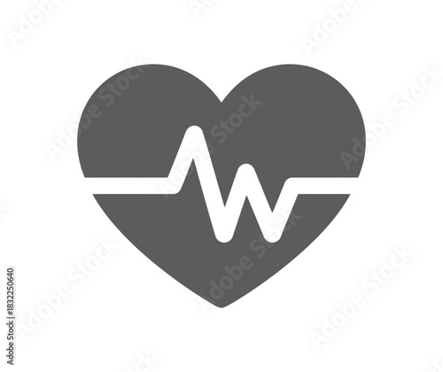 Heart shape with a white heartbeat line running through it on a white background