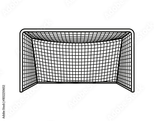 Illustration of a black and white soccer goal with a net on a white background