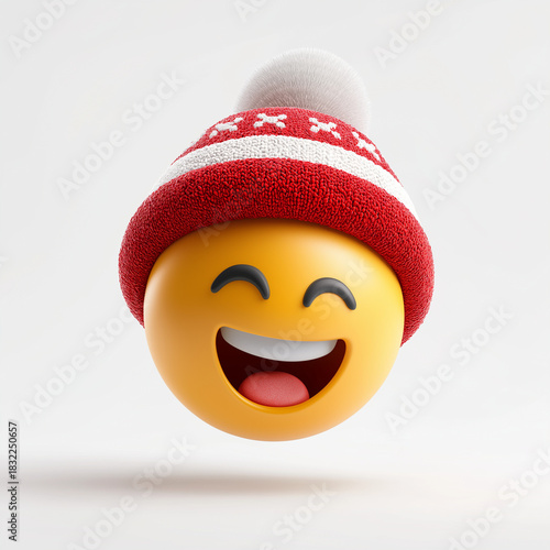 Fröhlicher Emoji mit Weihnachtsmannmütze und lachendem Gesicht