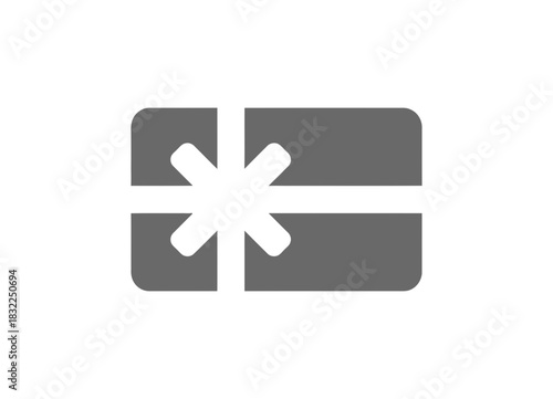 Gray gift card with a white bow and ribbon displayed on a white background icon