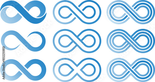 Infinity shape icon set, Different infinity loop symbols graphic design representing Endless, Forever, and Limitless Concepts, Isolated on transparent background vector illustration.