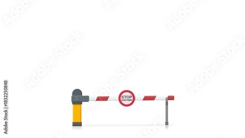 Looping 3D animation of a border customs barrier gate opening and closing, featuring a 