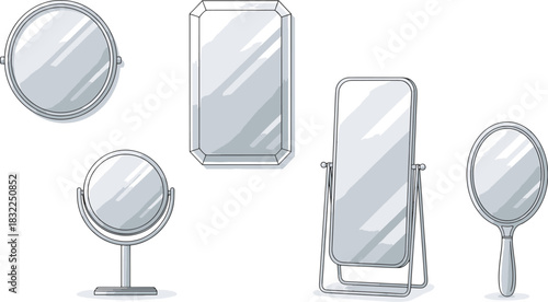 Various Types of Mirrors Illustration Set