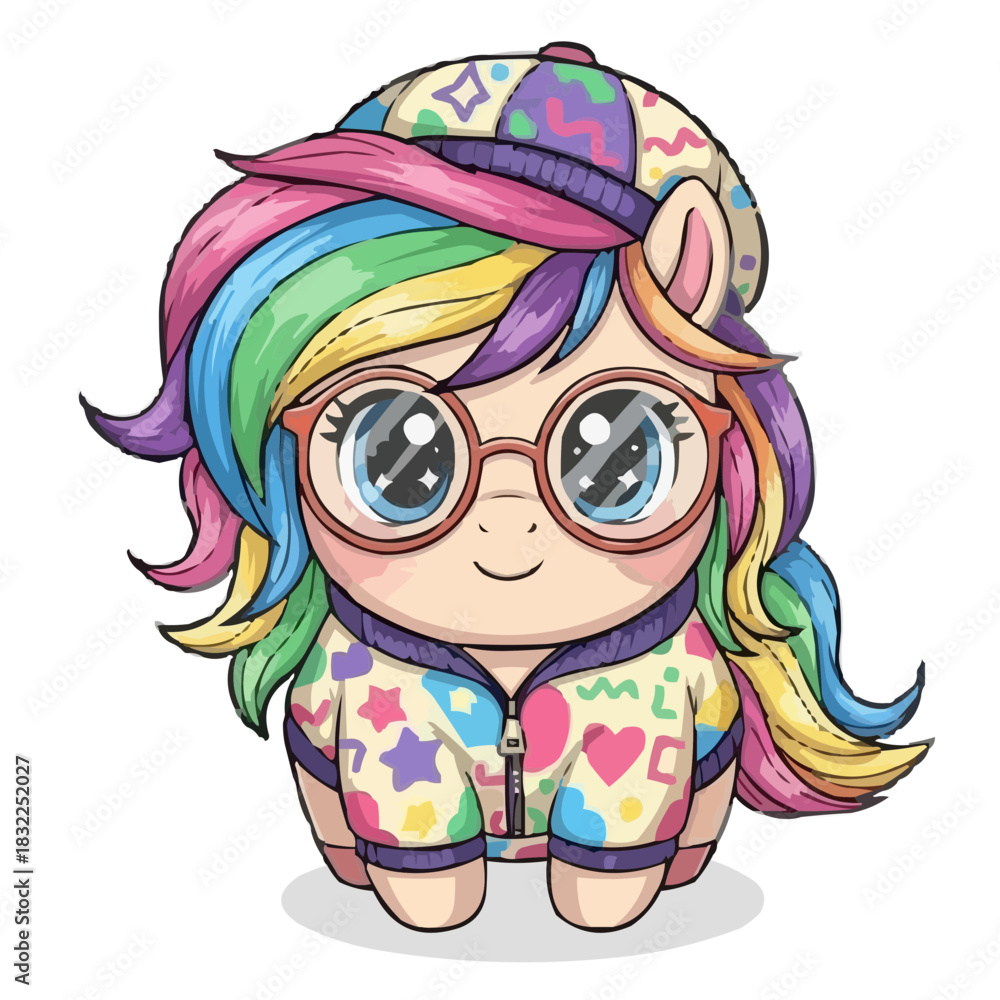 Obraz premium Cute Expression Kawaii Chubby Pony with Rainbow Mane
