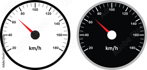 Speedometer and dashboard gauge vector icon set. Speed indicator signs collection isolated on transparent background. Ideal for vehicle dashboard design, apps, websites. Vector illustration.