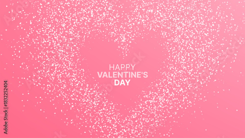 Happy Valentines Day text on a heart made of pink glitter particles, festive background for romantic celebration or event.