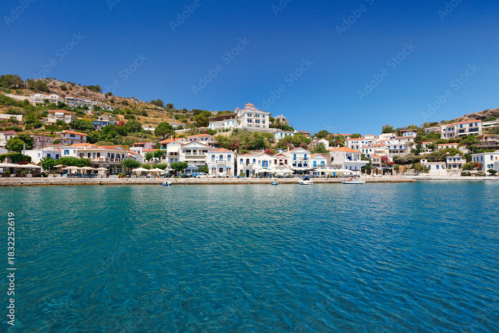 Naklejka premium The port of Evdilos in Ikaria, Greece