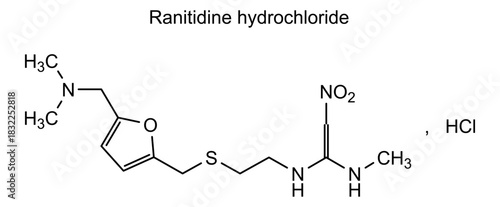 Ranitidine hydrochloride, chemical structure of ranitidine hydrochloride, drug substance