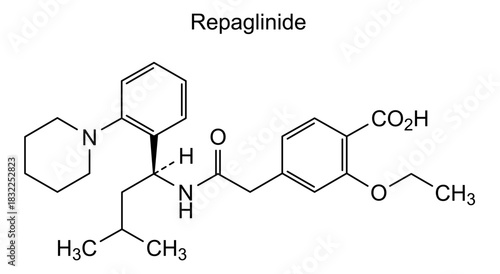 Repaglinide, chemical structure of repaglinide, drug substance