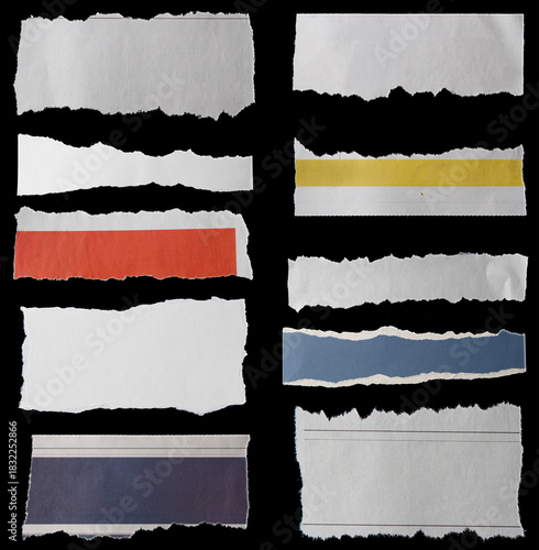 Torn papers on black