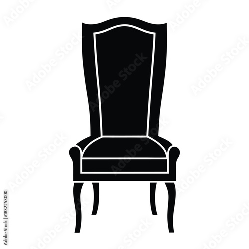 High back chair icon tall flat vector monoline furniture design