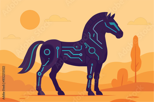 Web Stylish vector horse — a symbol of speed, strength, and information. A modern technological figure blending the dynamics of business with the flow of data. Perfectly embodies progress, innovation.