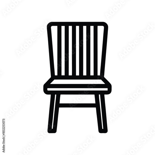 Wooden chair icon slatted back flat vector monoline furniture design