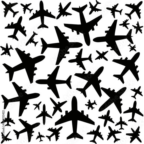Black airplane silhouettes vector pattern for travel and aviation themed designs and backgrounds use 100 characters