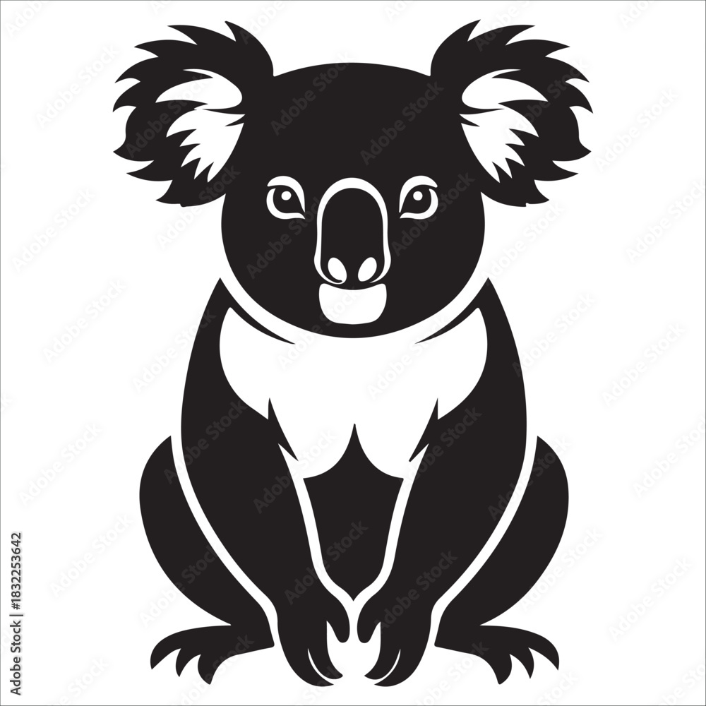 Fototapeta premium Stylized black and white silhouette vector illustration of a cute koala