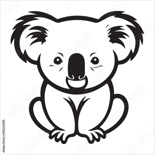 Stylized black and white silhouette  vector illustration of a cute koala